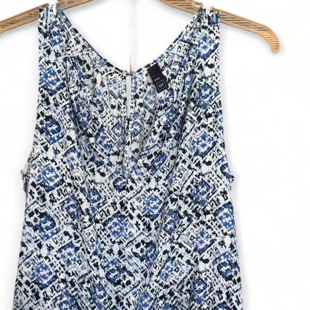 GAP Blue and White Sleeveless V-Neck Midi Romper - Picture 4 of 11